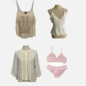Forever 21 Camisole Top Womens‎ Medium Cream Embroidered Beaded Boho Tank